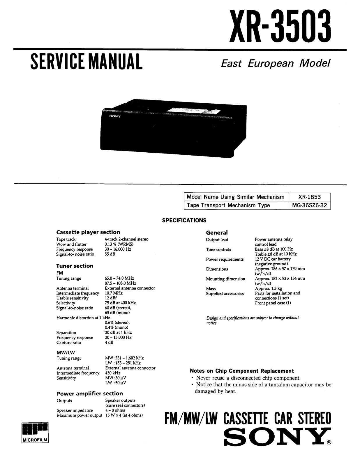 Sony XR-3503 Service Manual