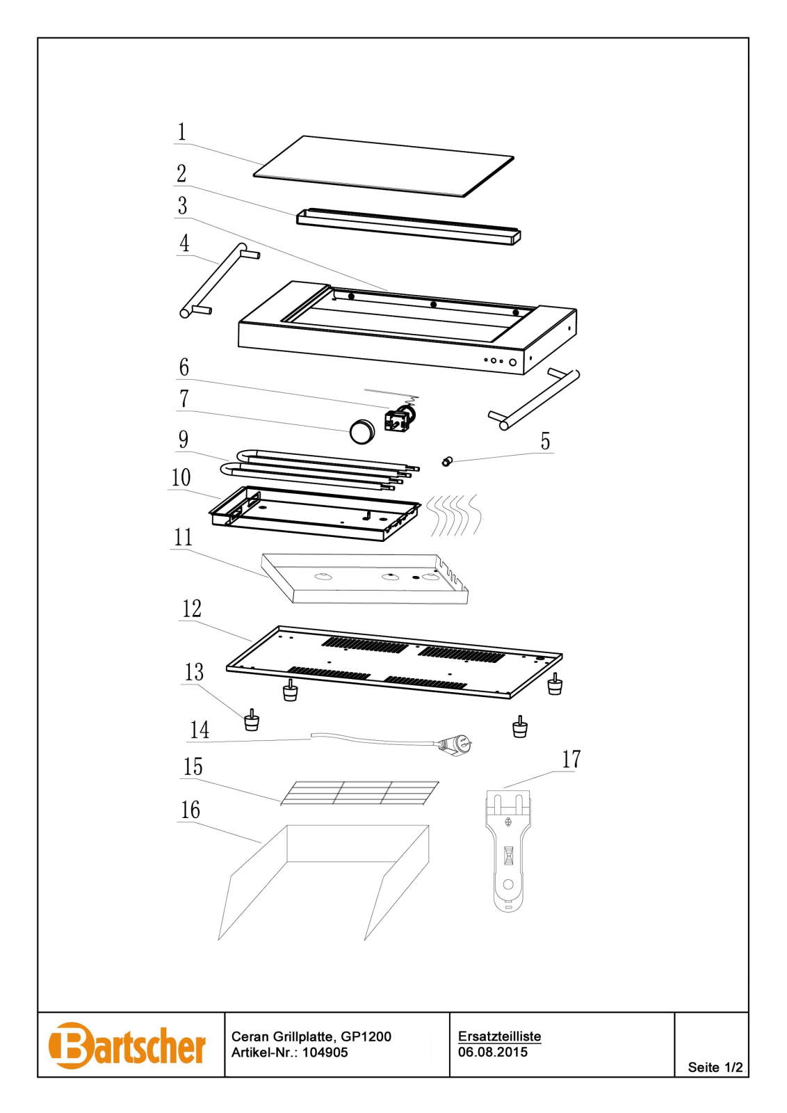 Bartscher GP1200, 104905 Parts list