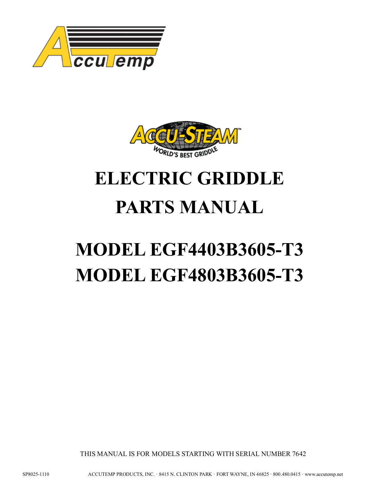 AccuTemp EGF MILITARY Parts List