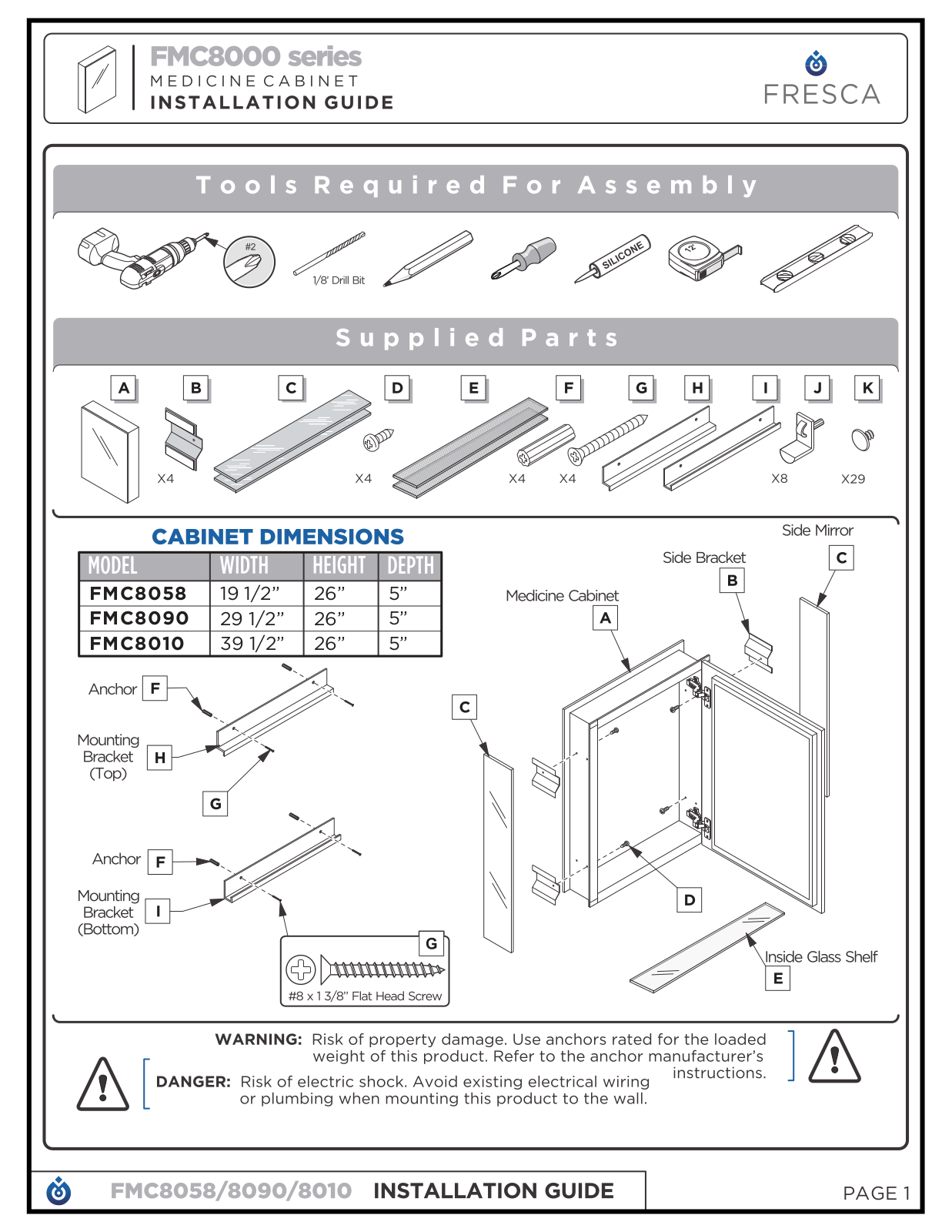 Fresca FMC8090, FMC8058 User Manual