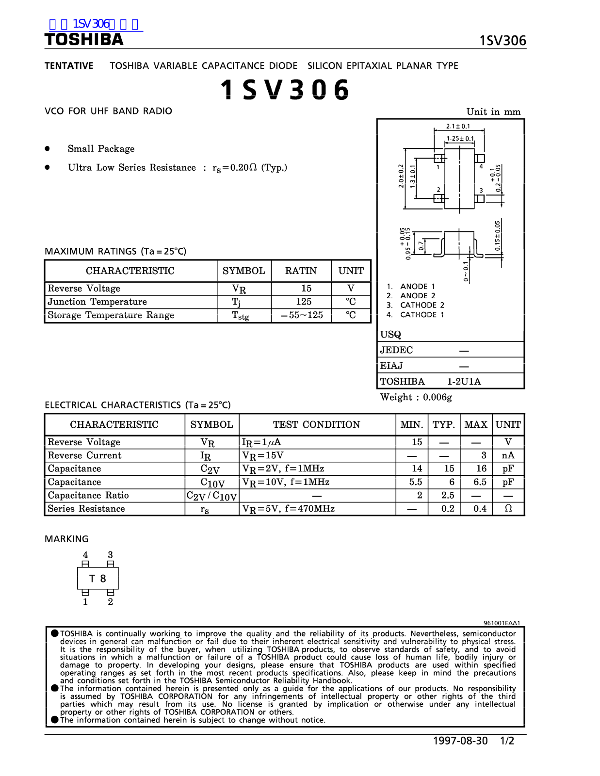 TOSHIBA 1SV306 Technical data