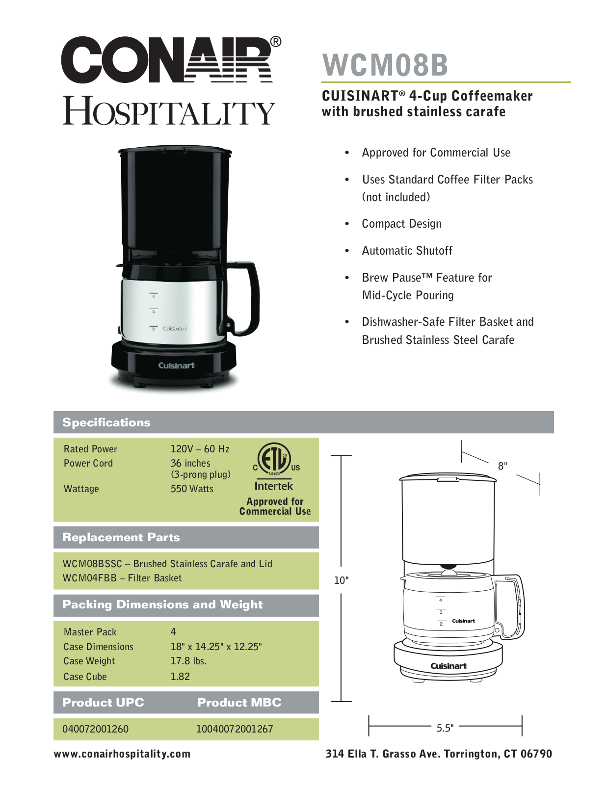 Waring WCM08B User Manual