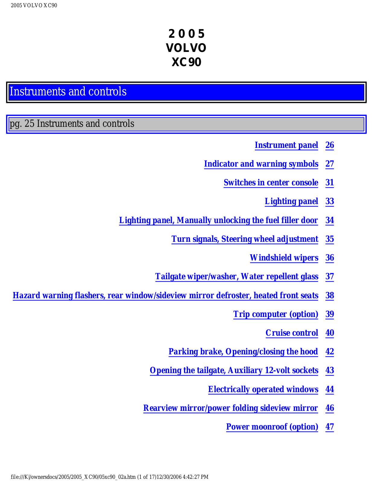 Volvo XC90, XC90 2005 User Manual