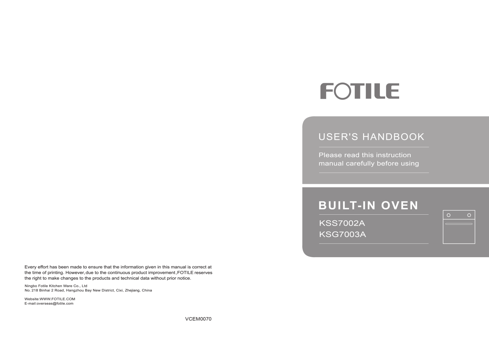 Fotile KSS7002A User Manual