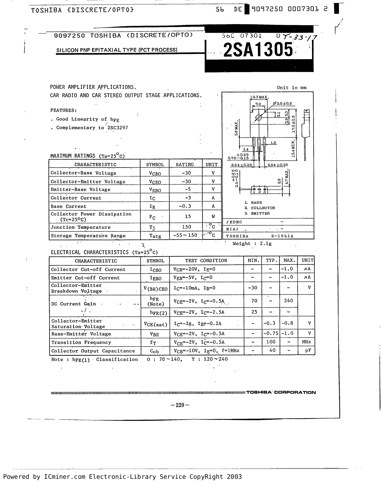 Datasheet 2SA1305 Specification - ManualMachine.com