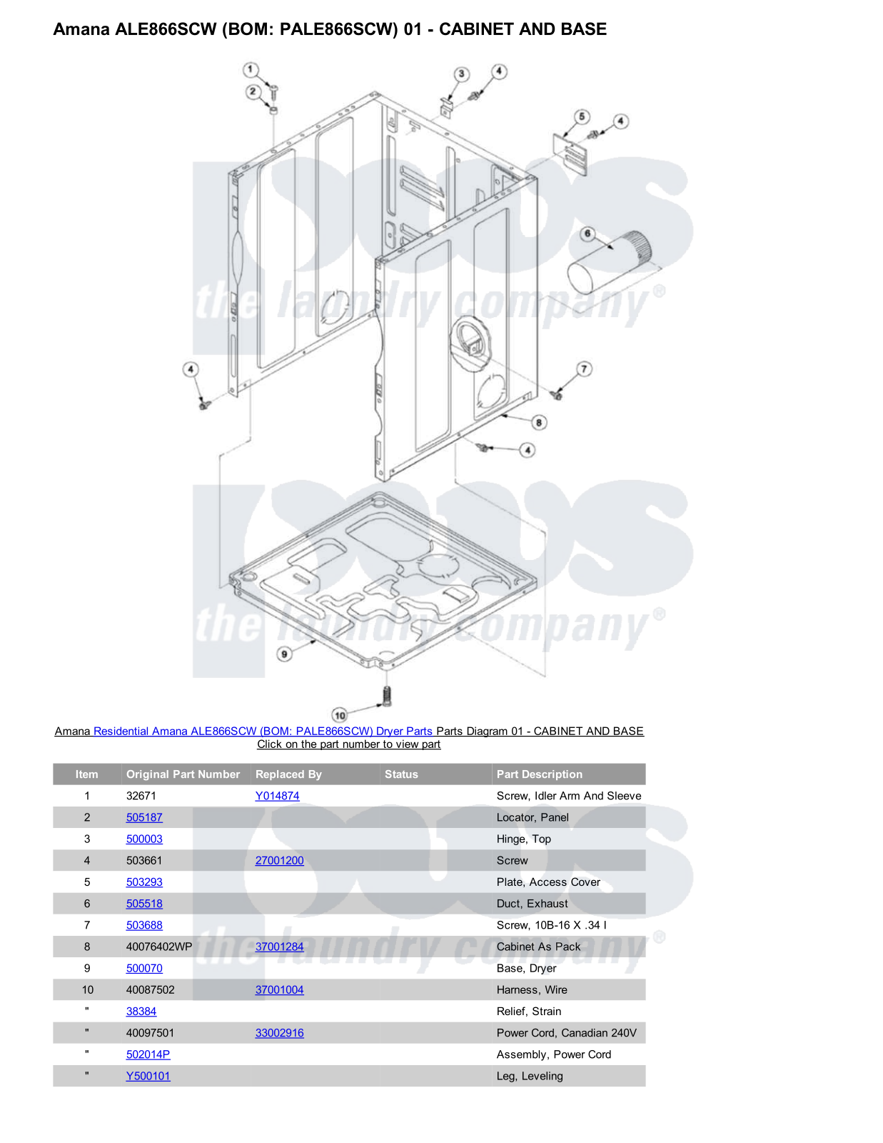 Amana ALE866SCW Parts Diagram