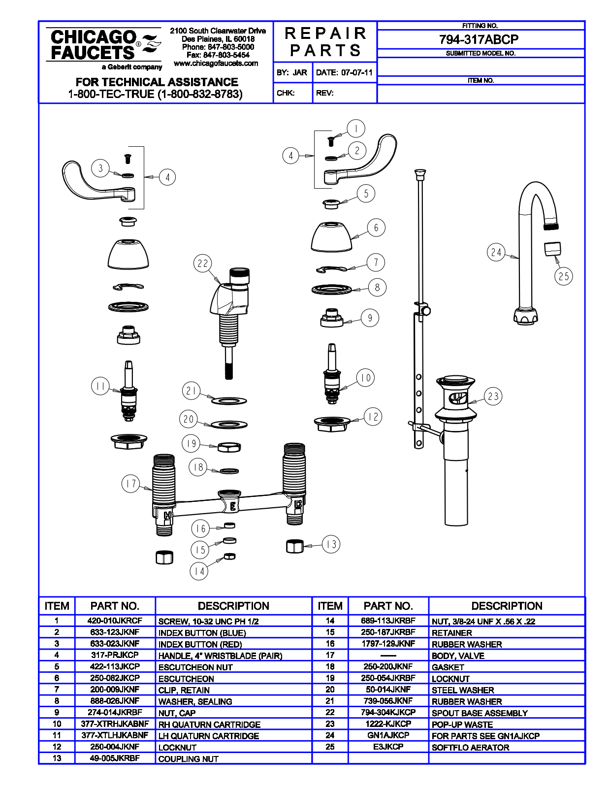 Chicago Faucet 794-317AB Parts List