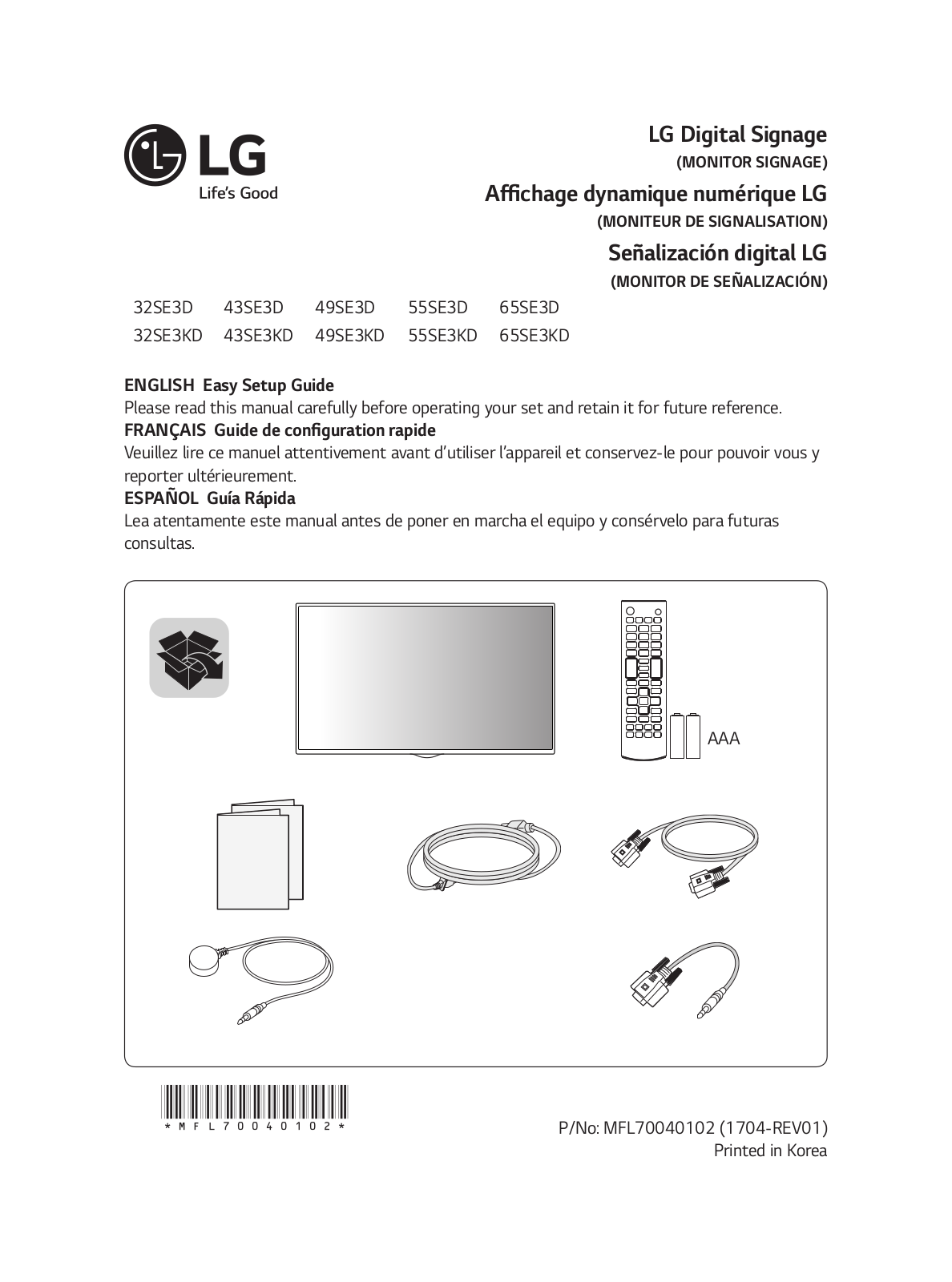 LG 55SE3KD-B, 49SE3D-B Owner’s Manual