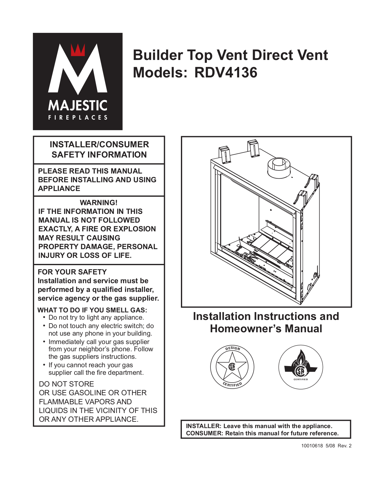 Majestic Appliances RDV4136 User Manual