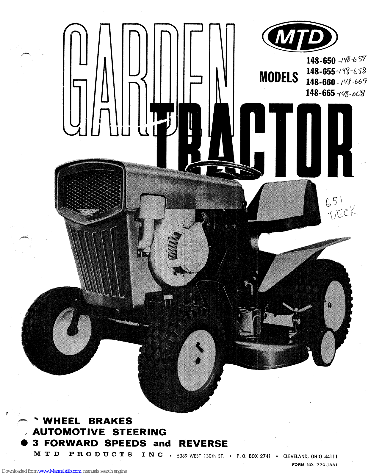 MTD 148-655, 148-660, 148-665, 148-659, 148-658 Owner's Manual