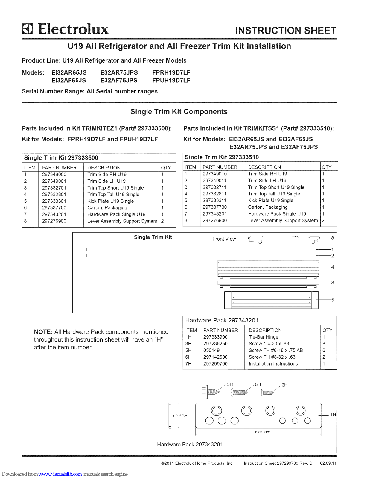 Electrolux EI32AR65JS, FPRH19D7LF, FPUH19D7LF Installation Manual - ManualMachine.com
