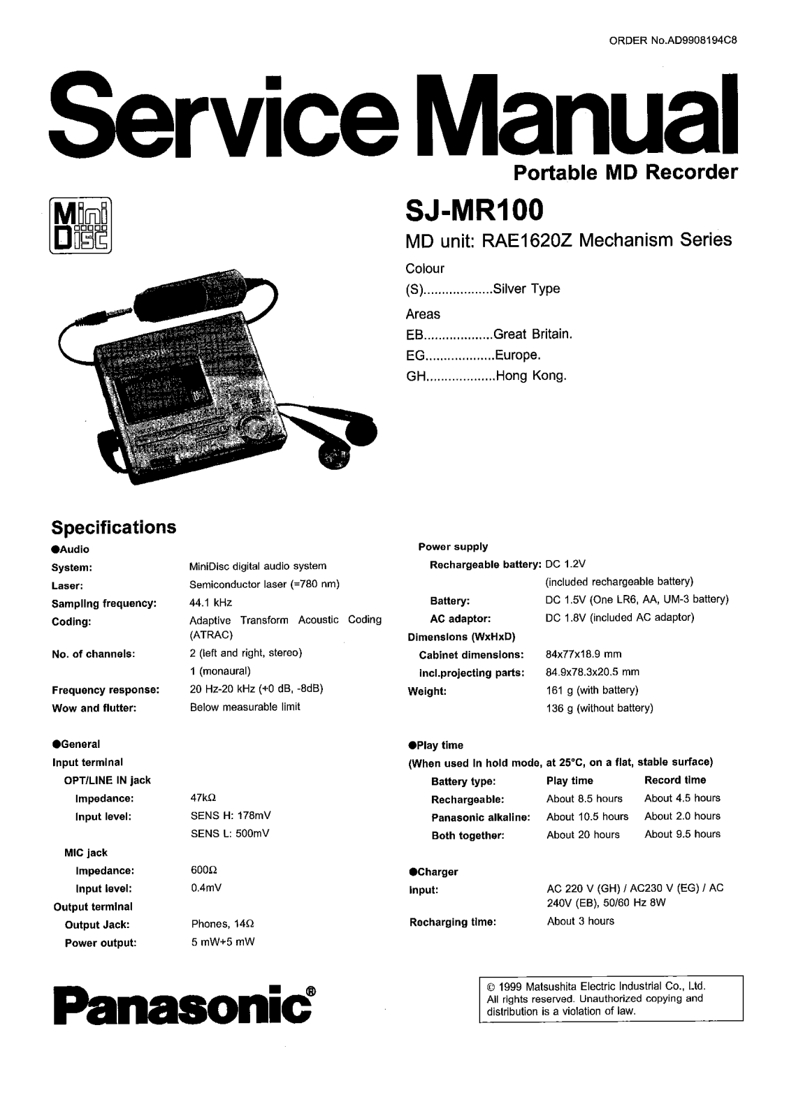 Panasonic SJMR-100, SJMR-100 Service manual