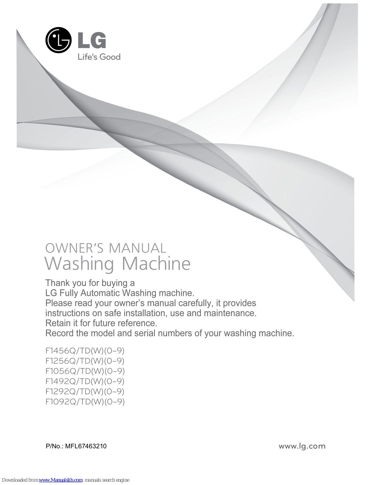 LG F1456QW0, F1456QW1, F1456QW2, F1456QW3, F1456QW4 Owner's Manual