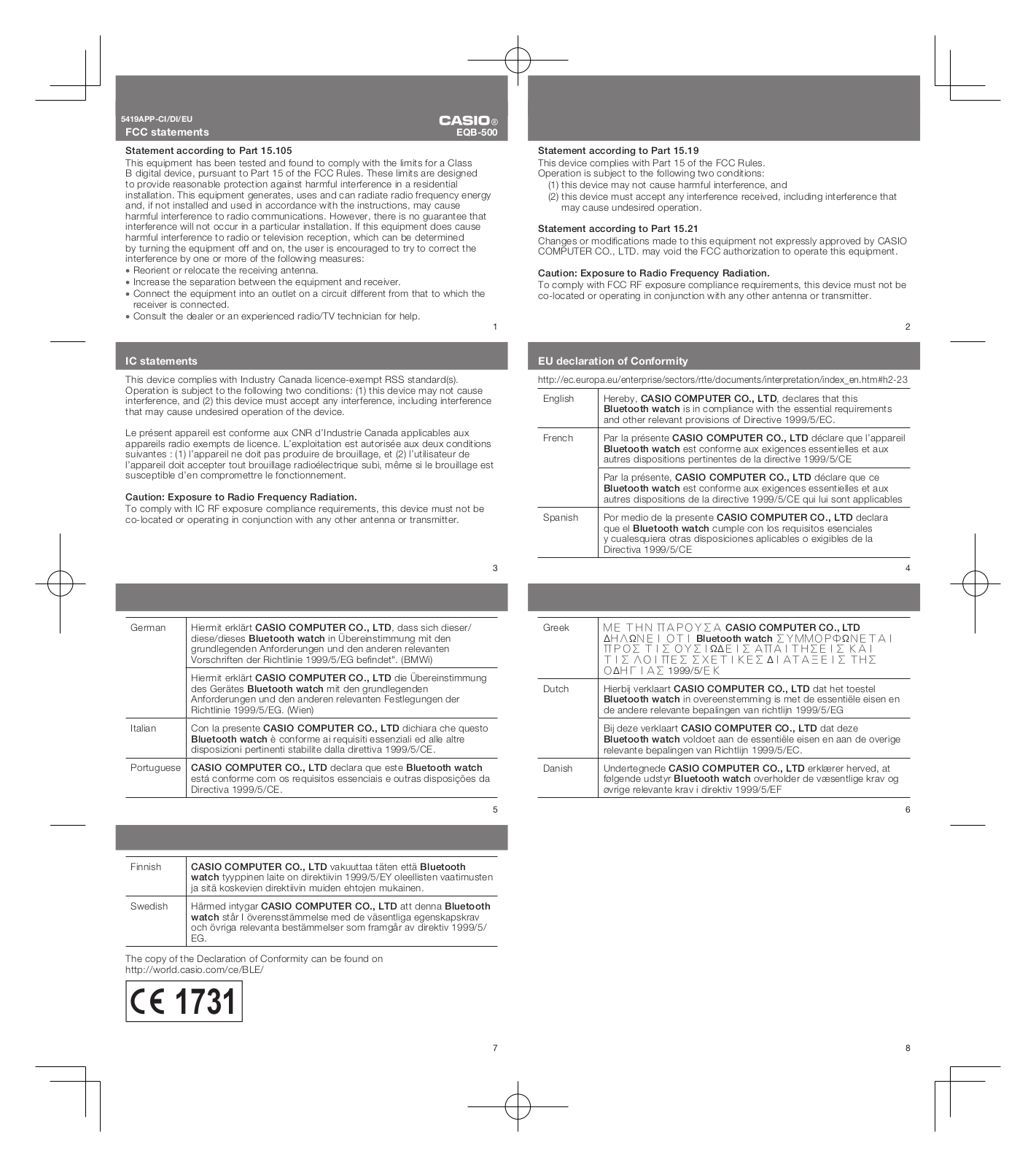 Casio Computer Co W005 User Manual