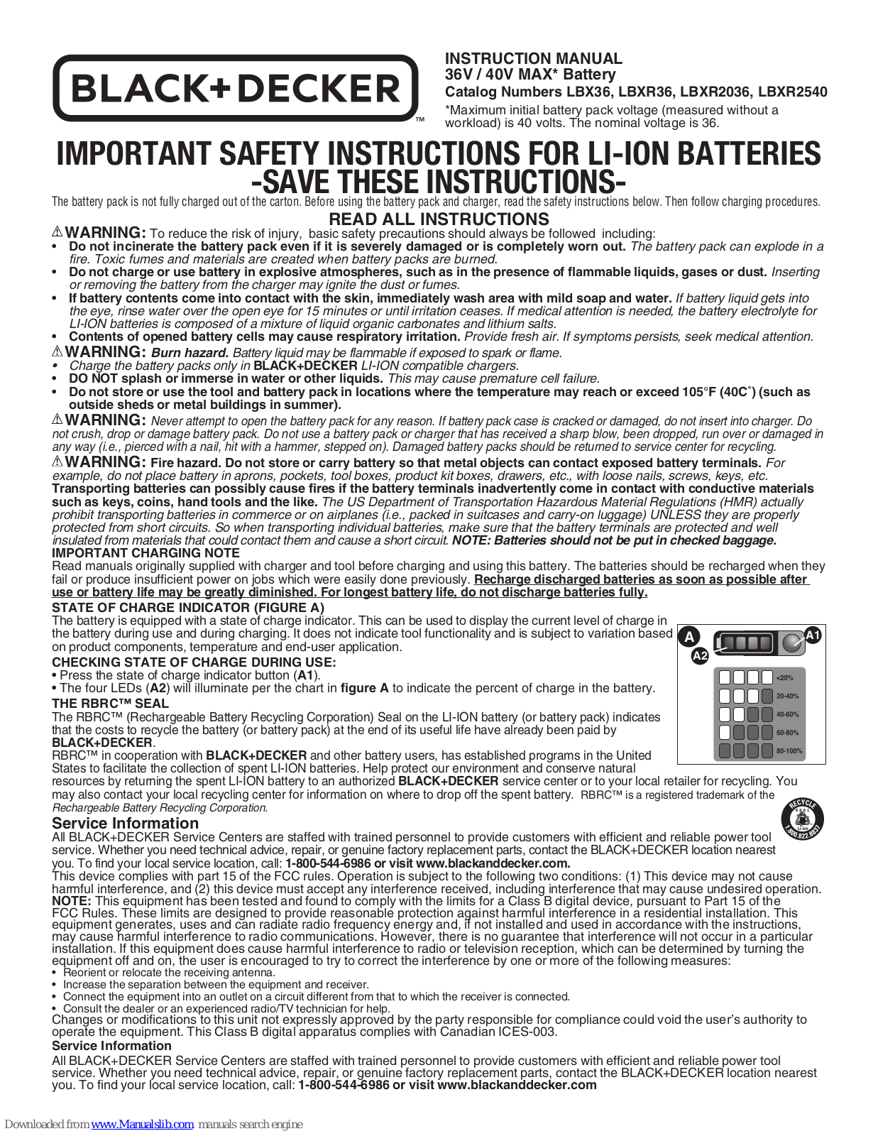 Black & Decker  LBX36, LBXR36, LBXR2036, LBXR2540 Instruction Manual