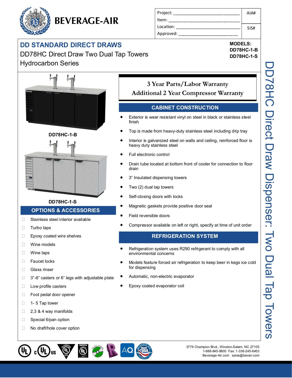 Beverage-Air DD78HC1S Specifications