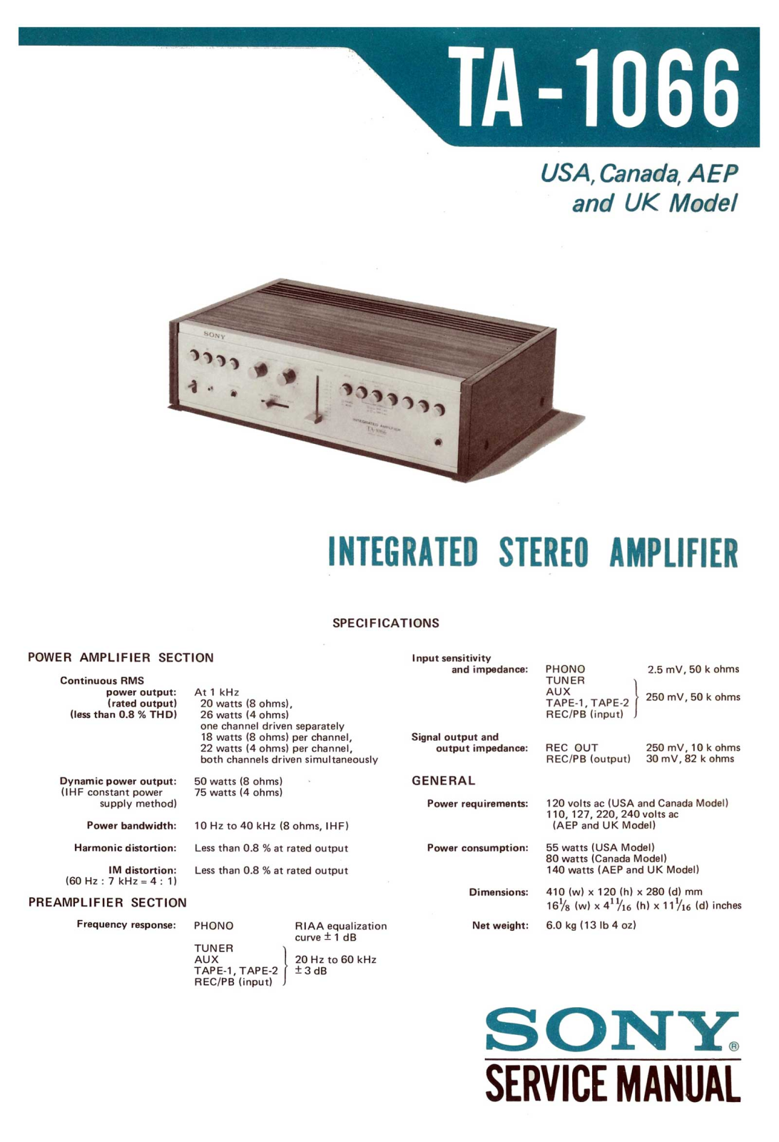 Sony TA-1066 Service Manual