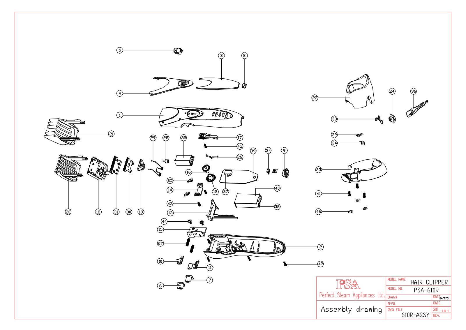 Vitek PSA-610R Exploded view