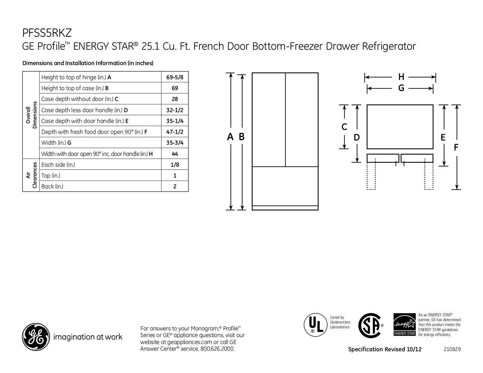 GE PFSS5RKZ Specification