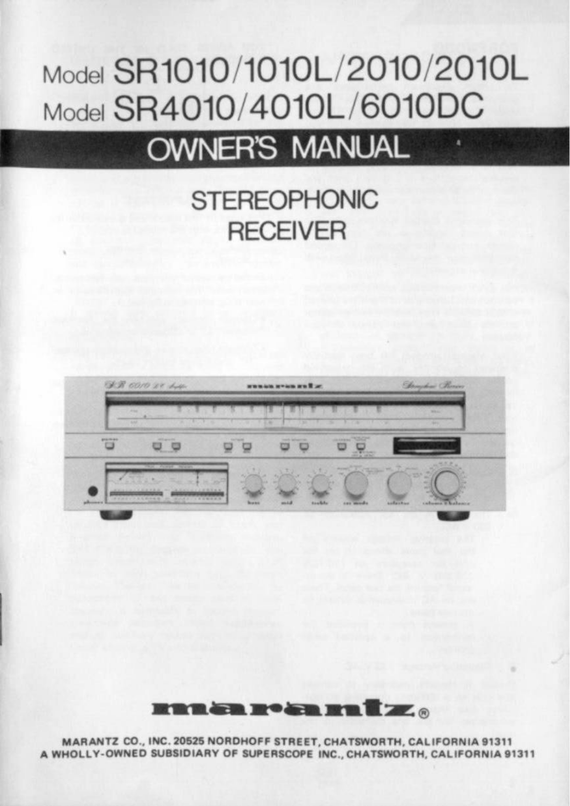 Marantz SR-6010-DC, SR-4010-L, SR-4010, SR-2010-L, SR-2010 Owners Manual
