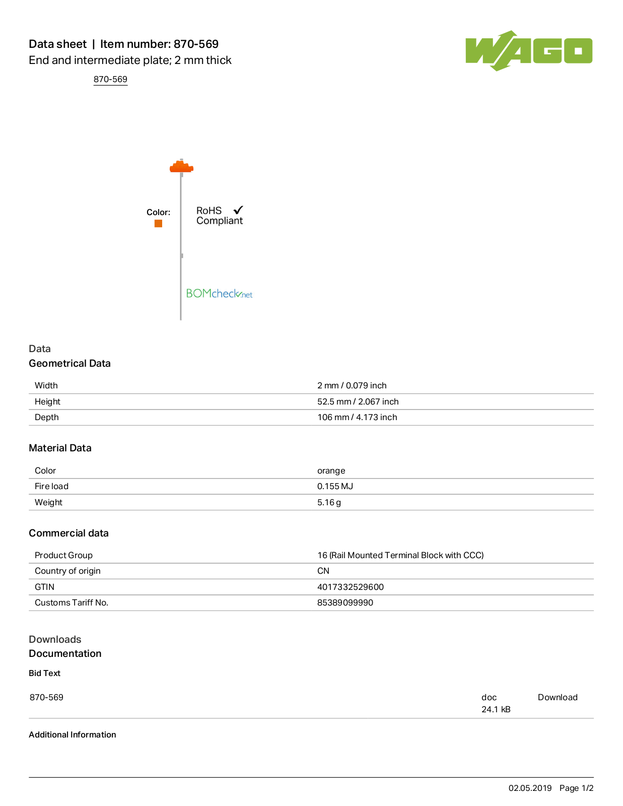 Wago 870-569 Data Sheet