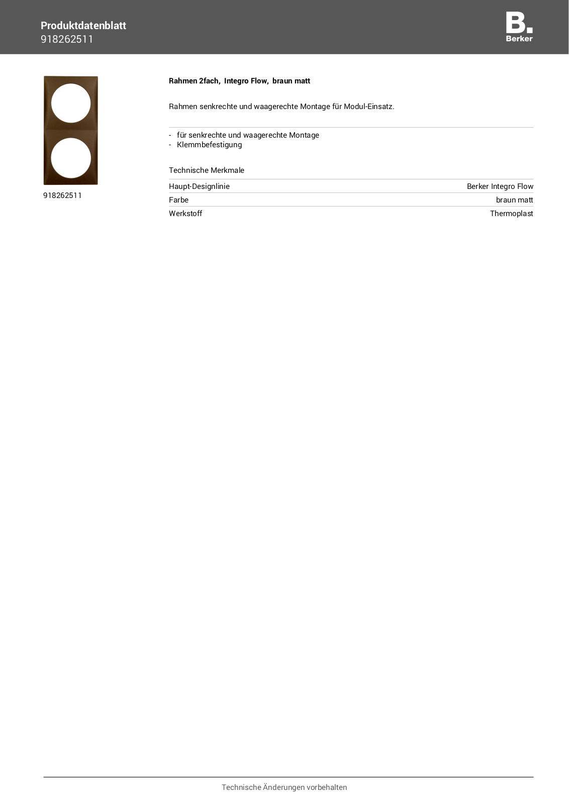 Berker 918262511 Technical data