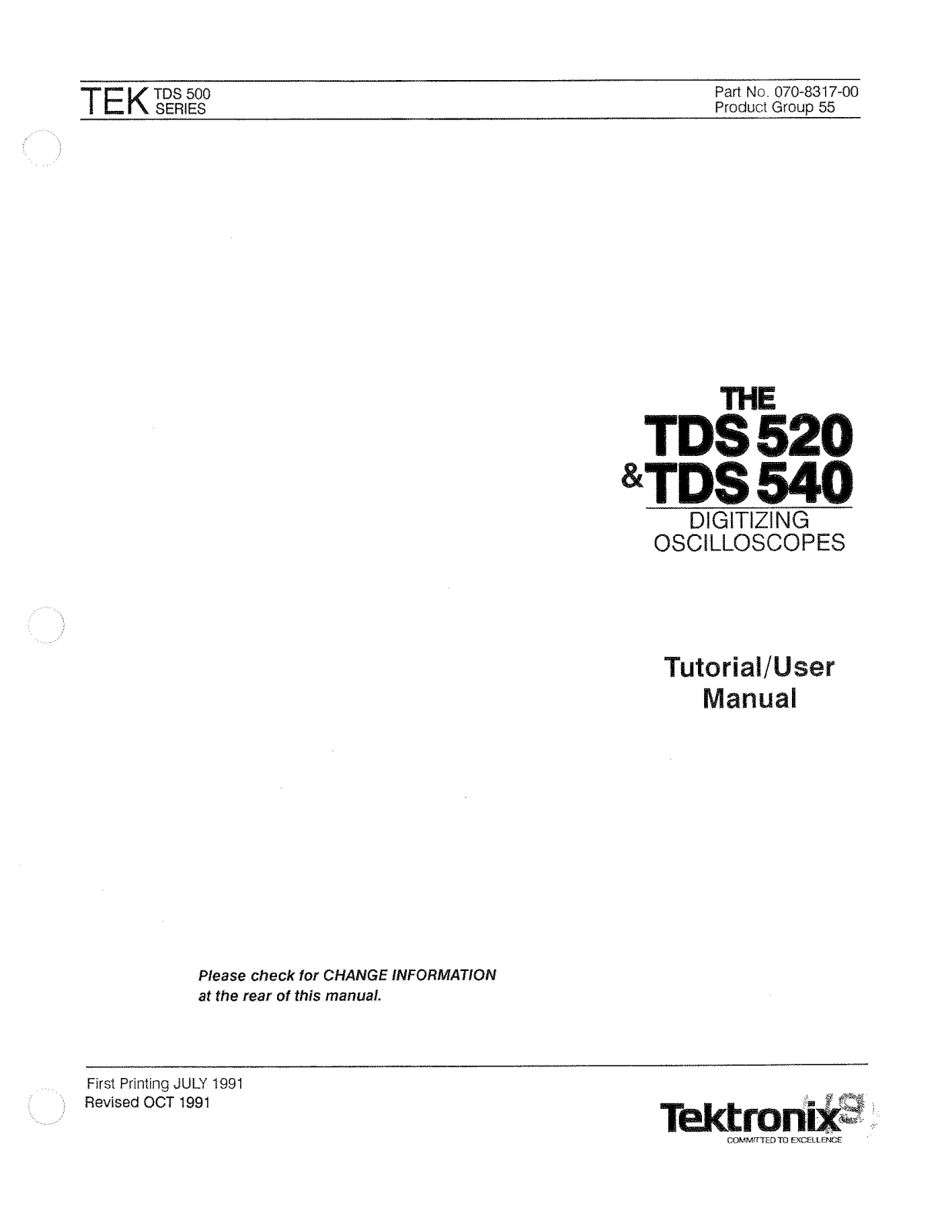 Tektronix TDS 520, TDS 540 User Manual