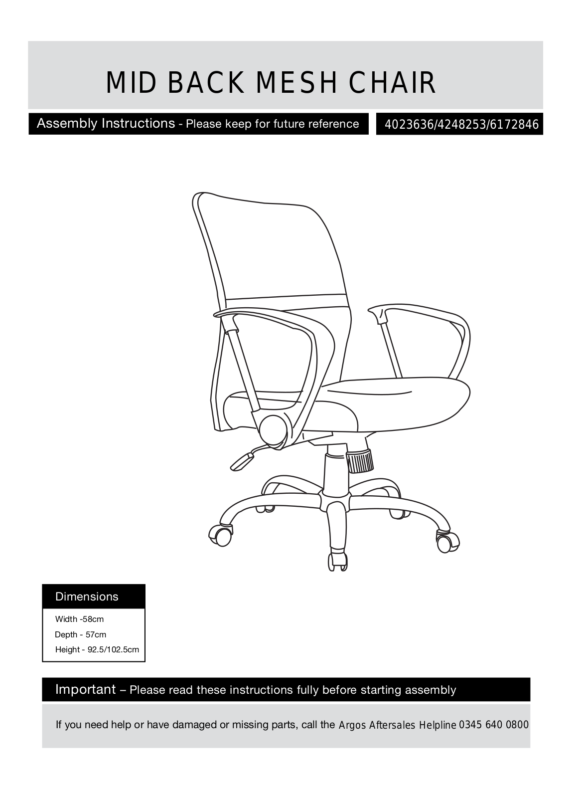 Argos MID BACK MESH CHAIR ASSEMBLY INSTRUCTIONS