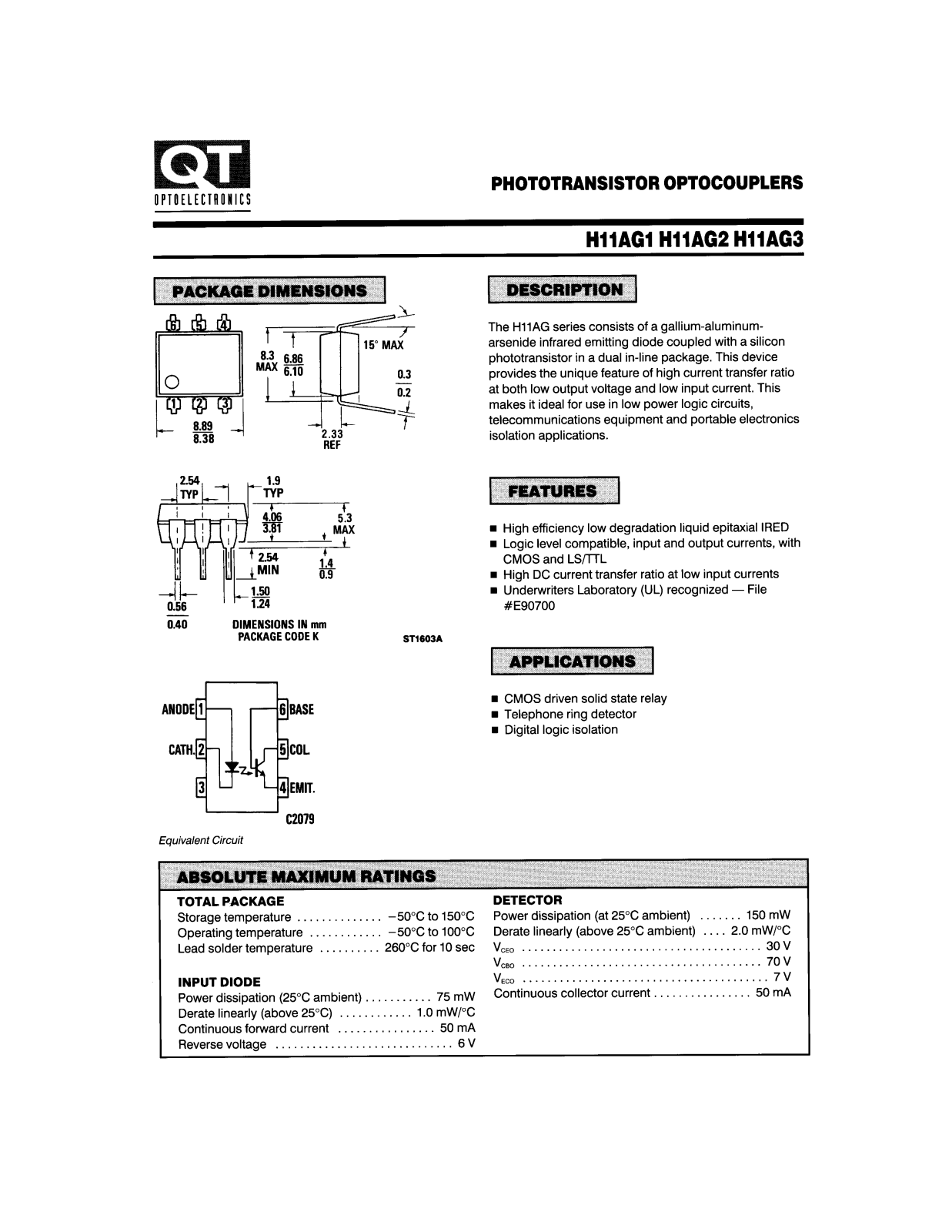 QT H11AG2, H11AG1, H11AG3 Datasheet