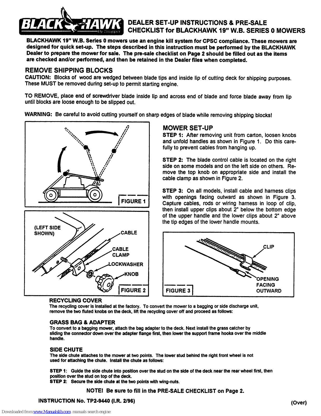 Black Hawk W.B., Series 0 Setup Instructions