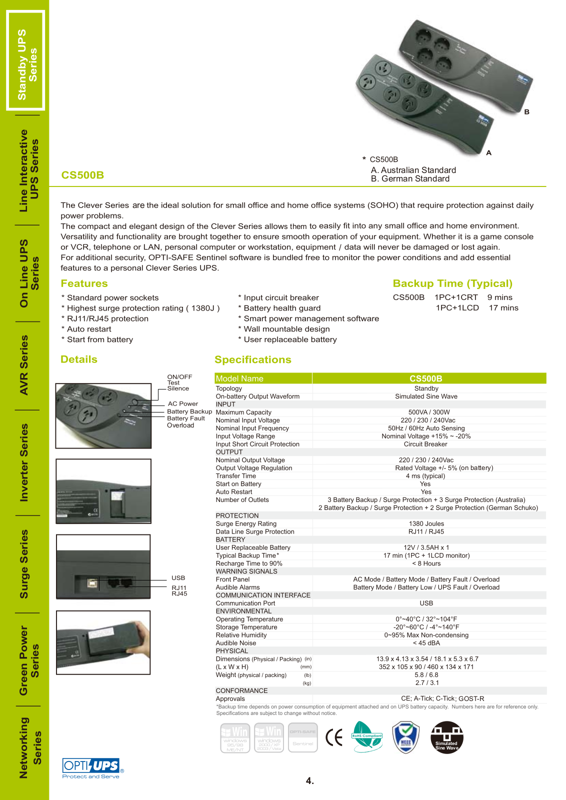 OPTI-UPS CS500B User Manual