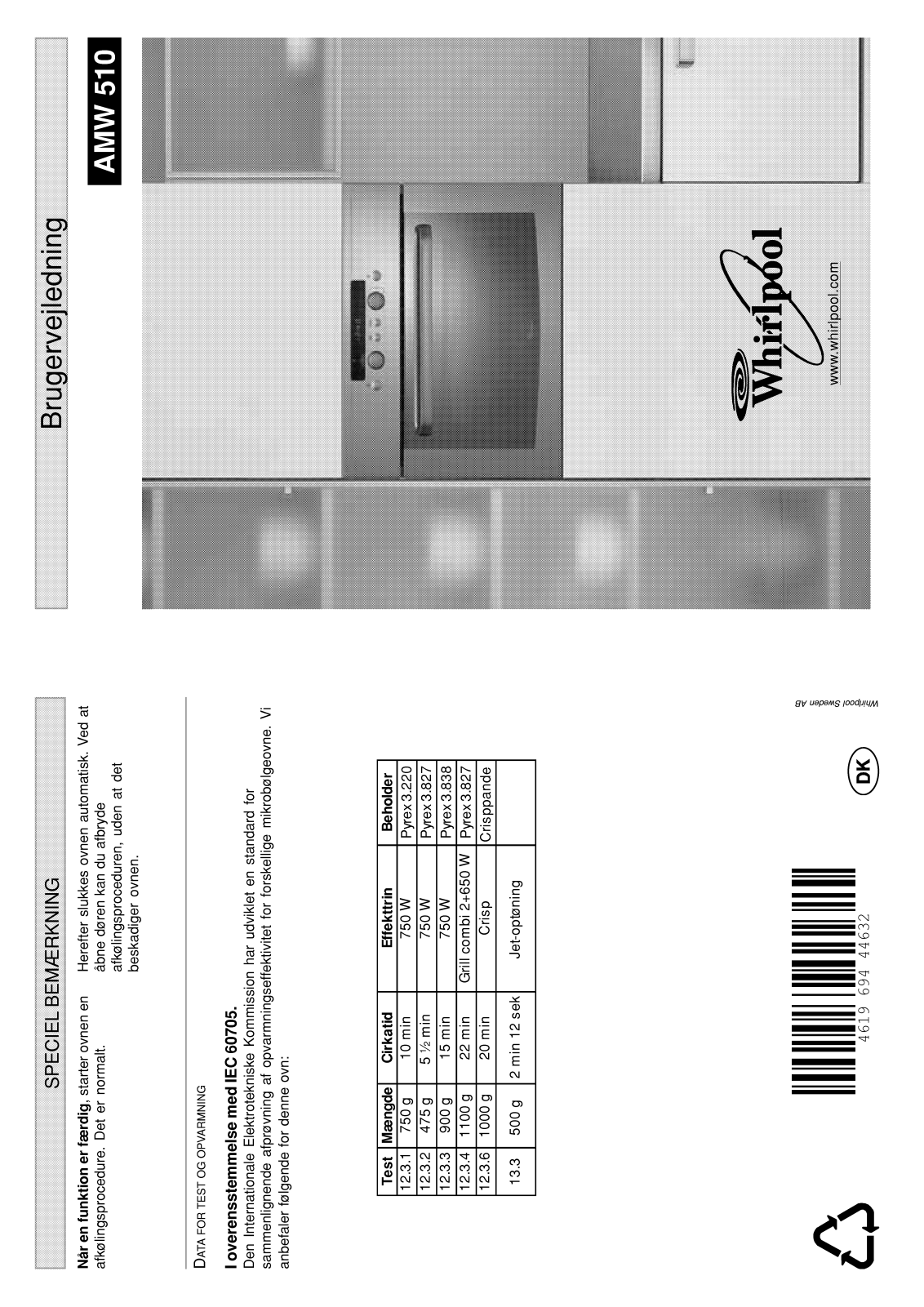 Whirlpool AMW 510 NB, AMW 510 WH, AMW 510 IX INSTRUCTION FOR USE