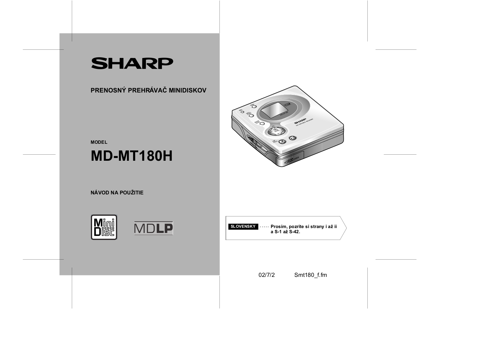 Sharp MD-MT180H User Manual