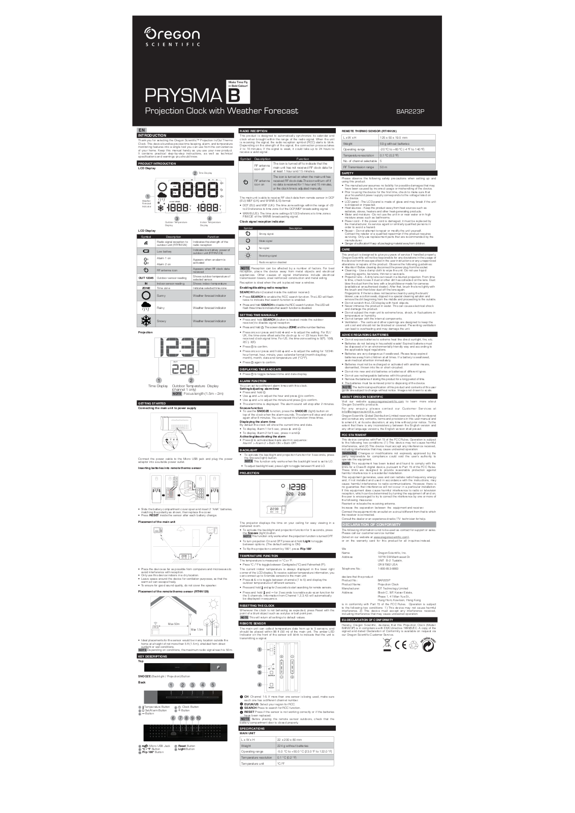 Oregon Scientific BAR223P User Manual