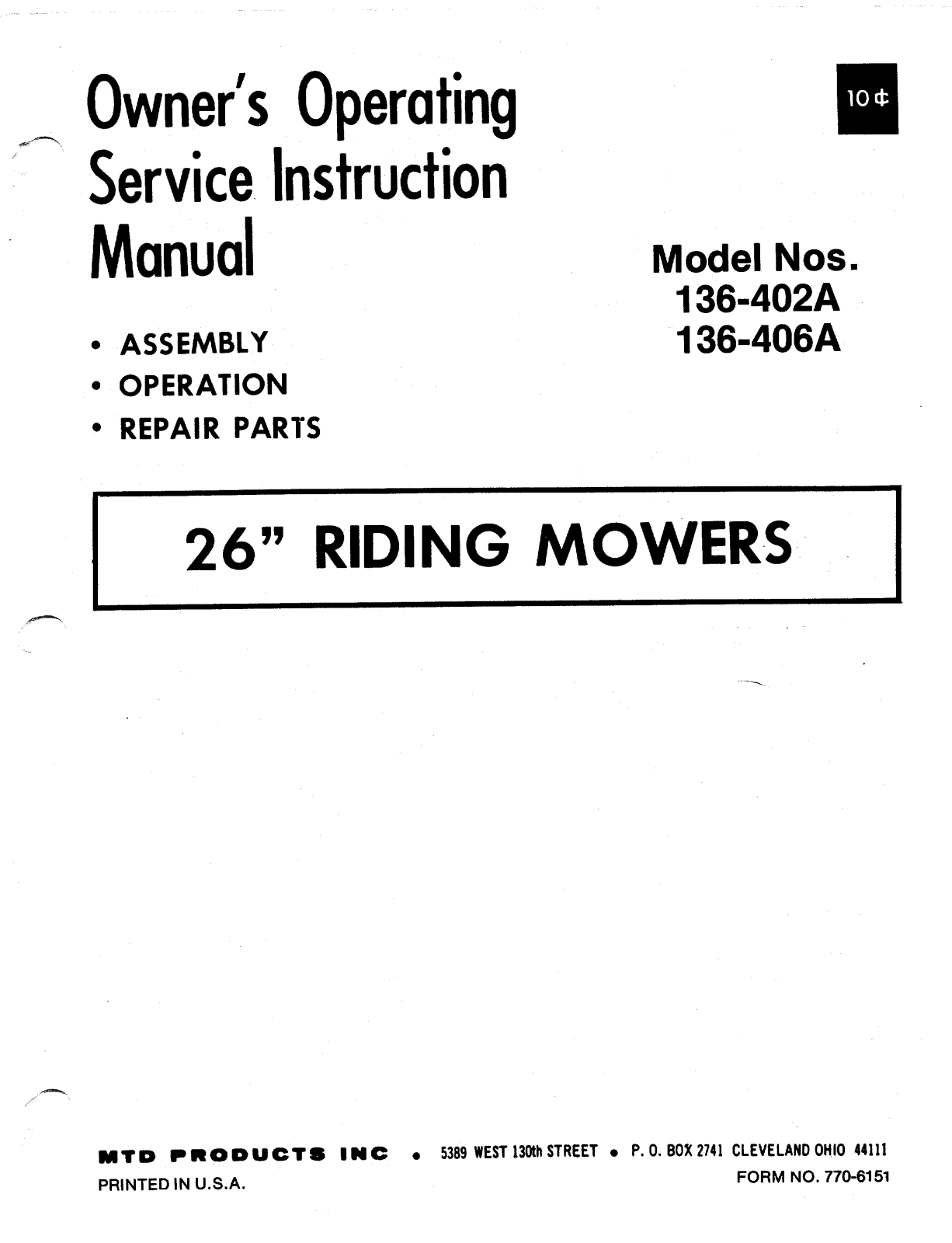 MTD 136-402A, 136-406A User Manual