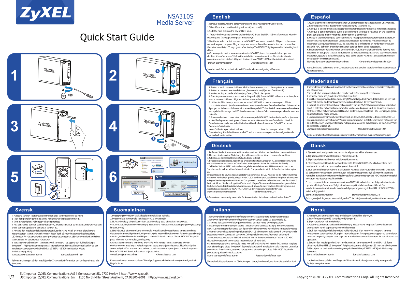 ZyXEL NSA310S Quick Start Manual