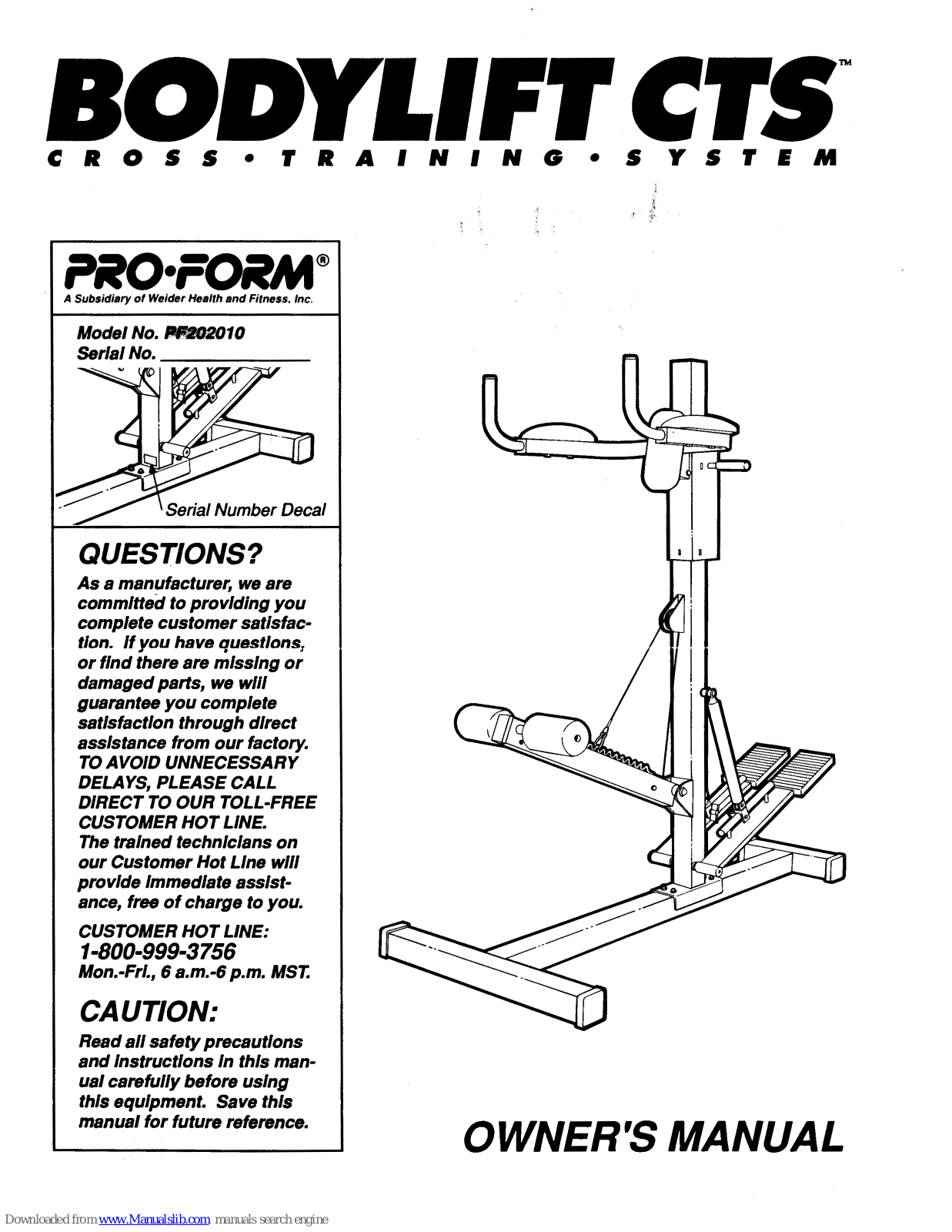 Pro-Form BODYLIFT CTS PF202010 Owner's Manual