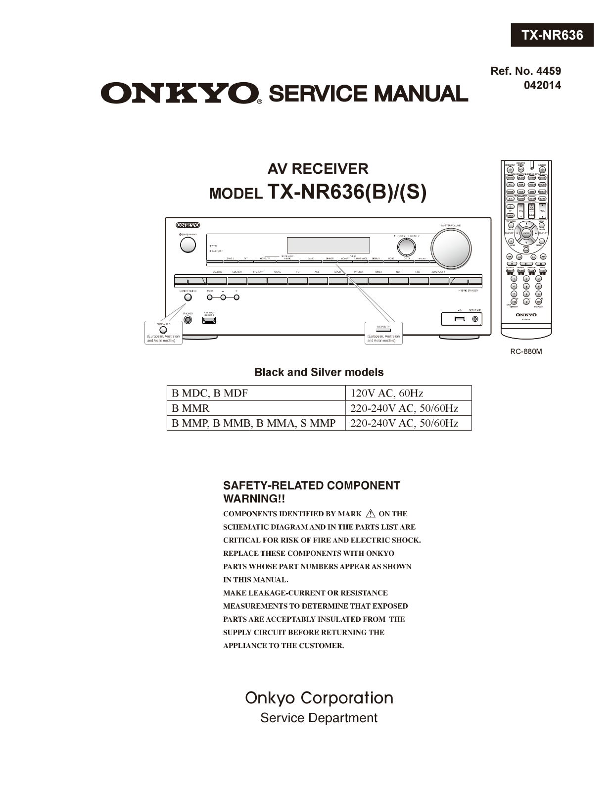Onkyo TXNR-636 Service Manual