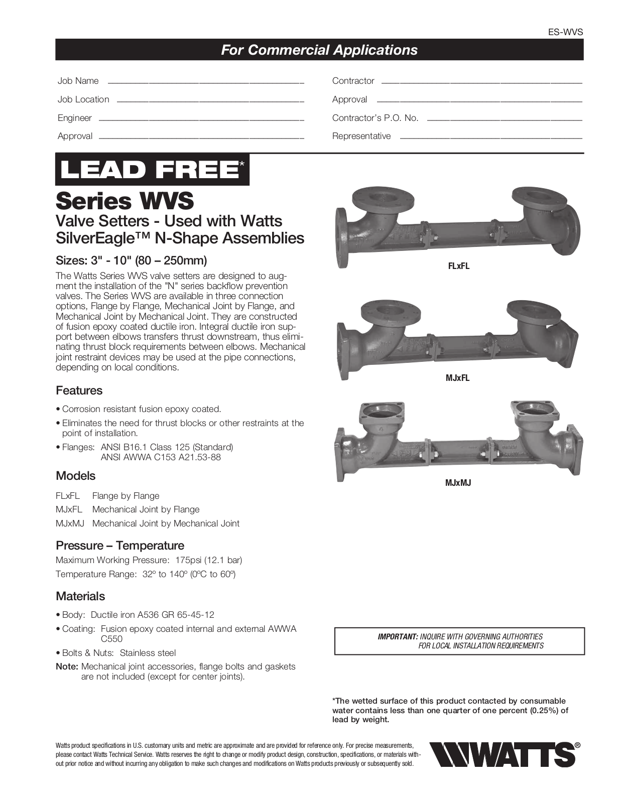 Watts WVS User Manual