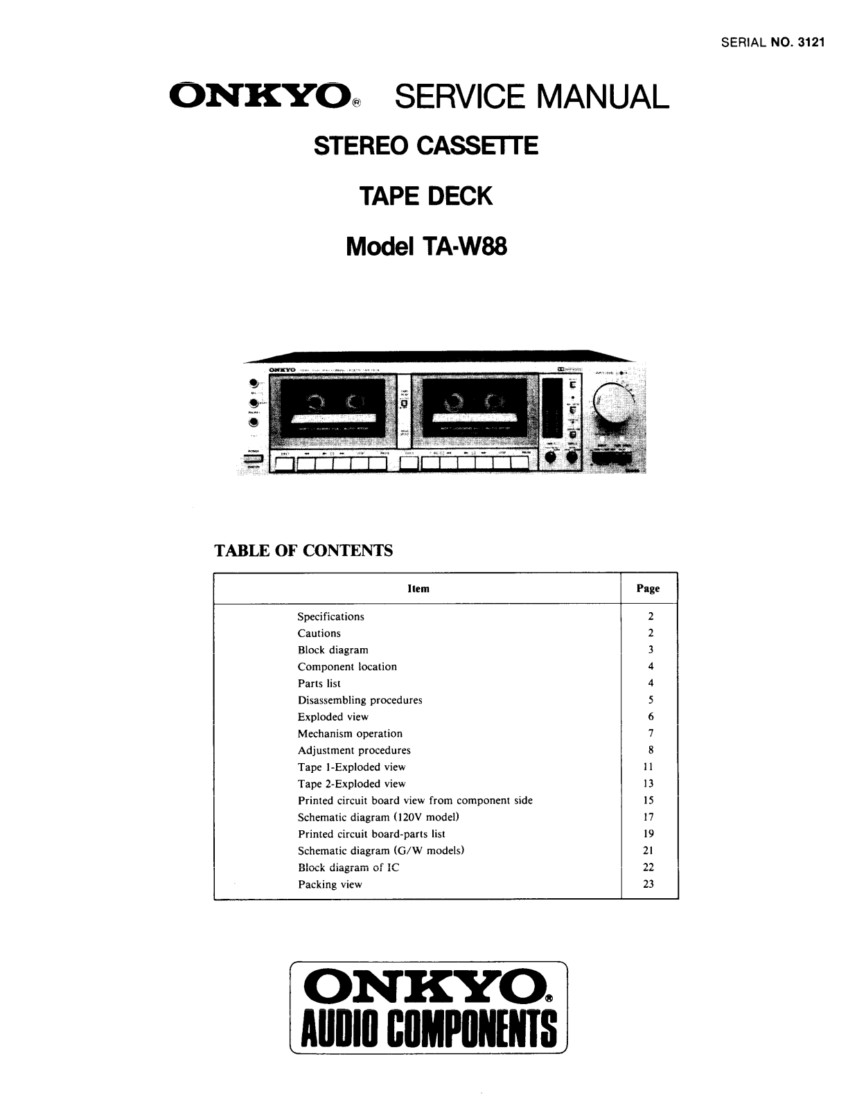 Onkyo TAW-88 Service manual