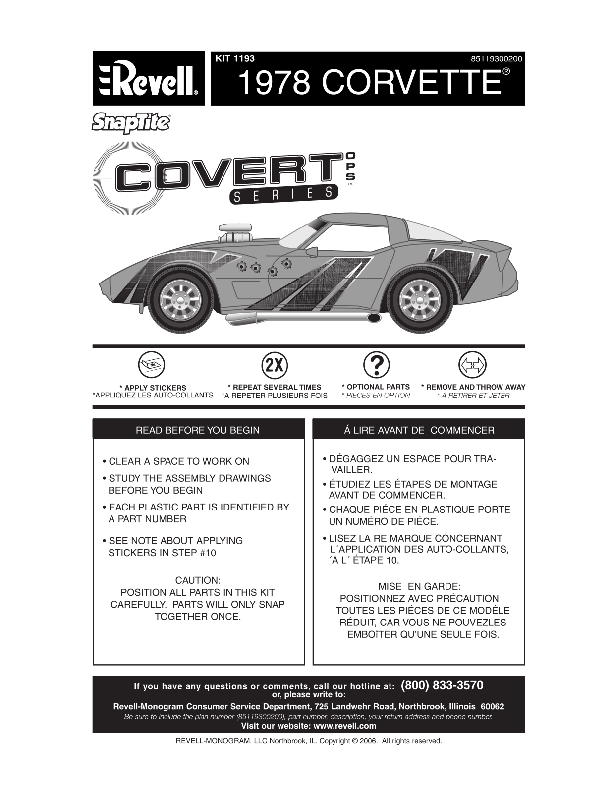 REVELL SnapTite Revell Corvette User Manual