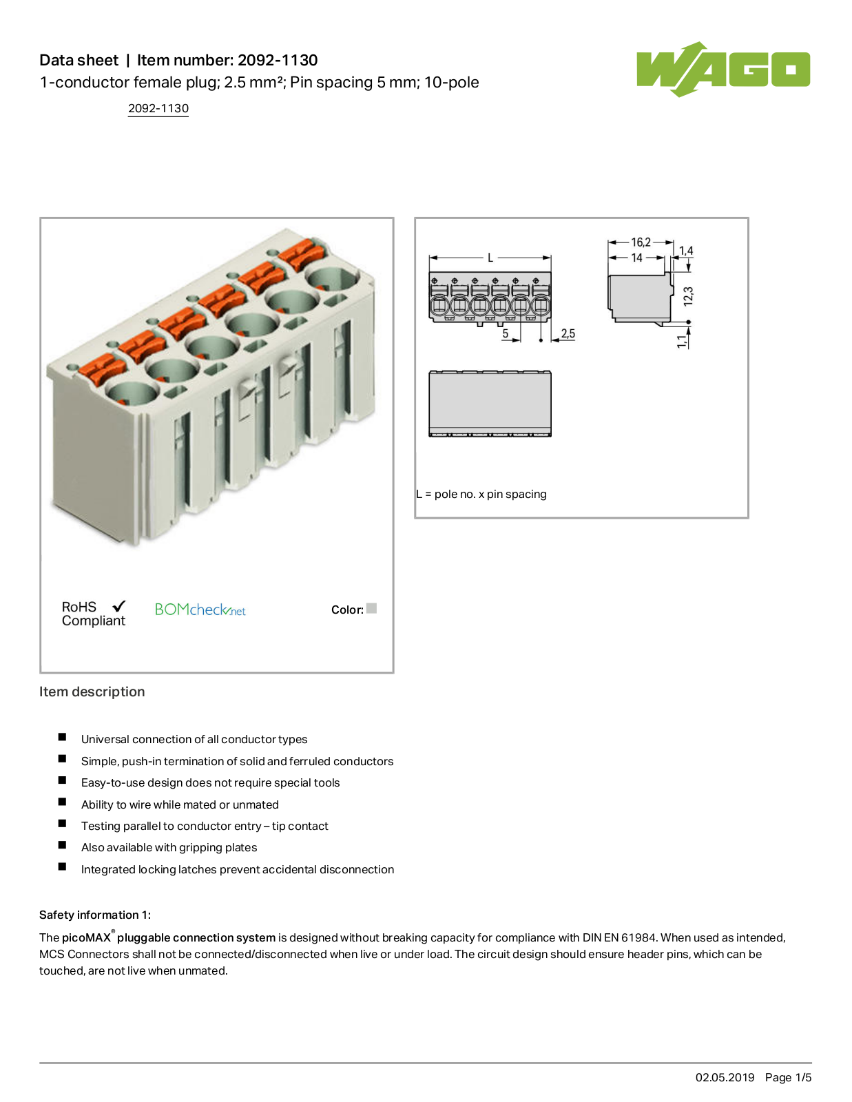 Wago 2092-1130 Data Sheet