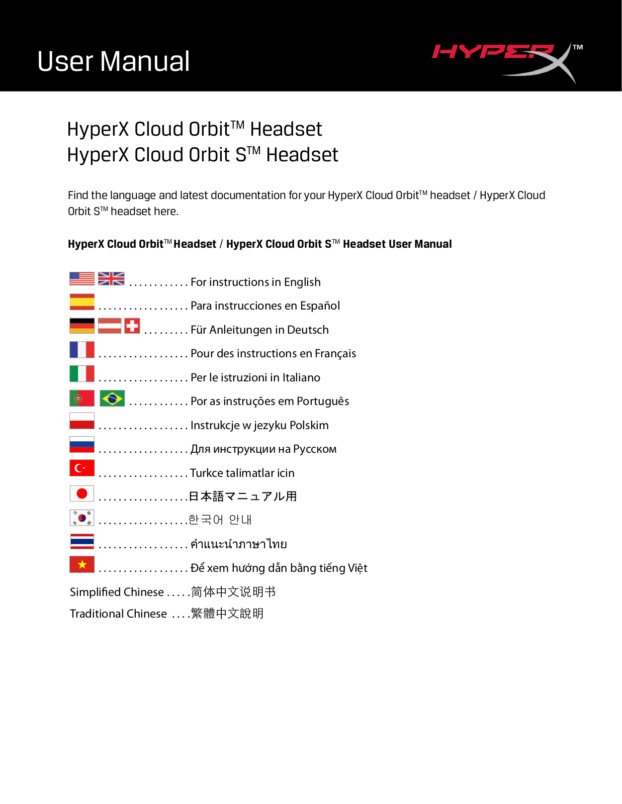 Hyperx Cloud Orbit S, Cloud Orbit User Manual