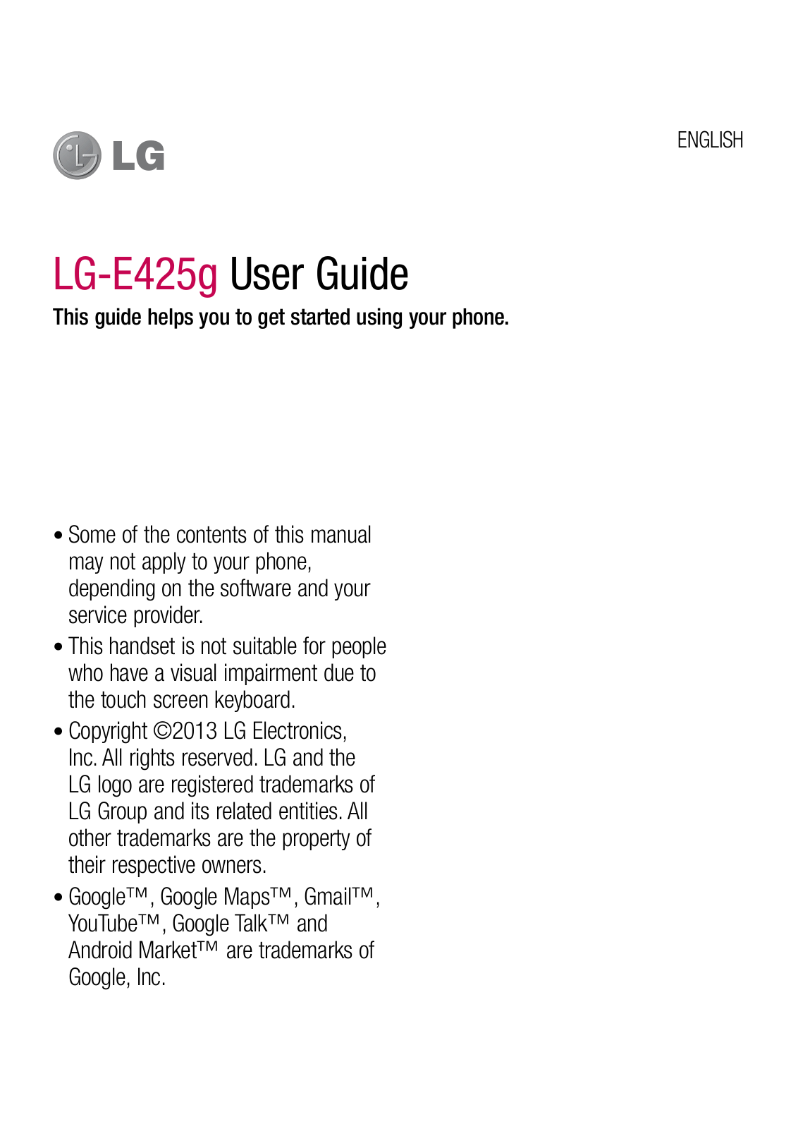 LG E425G Users manual