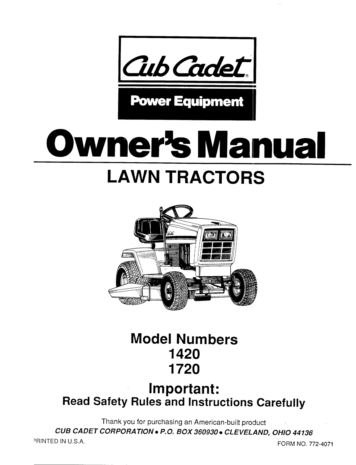 Cub Cadet 1420 User Manual