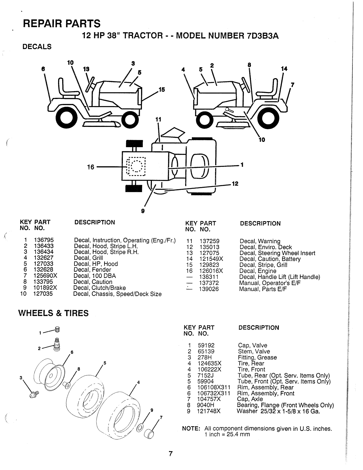 AYP 7D3B3A Parts List