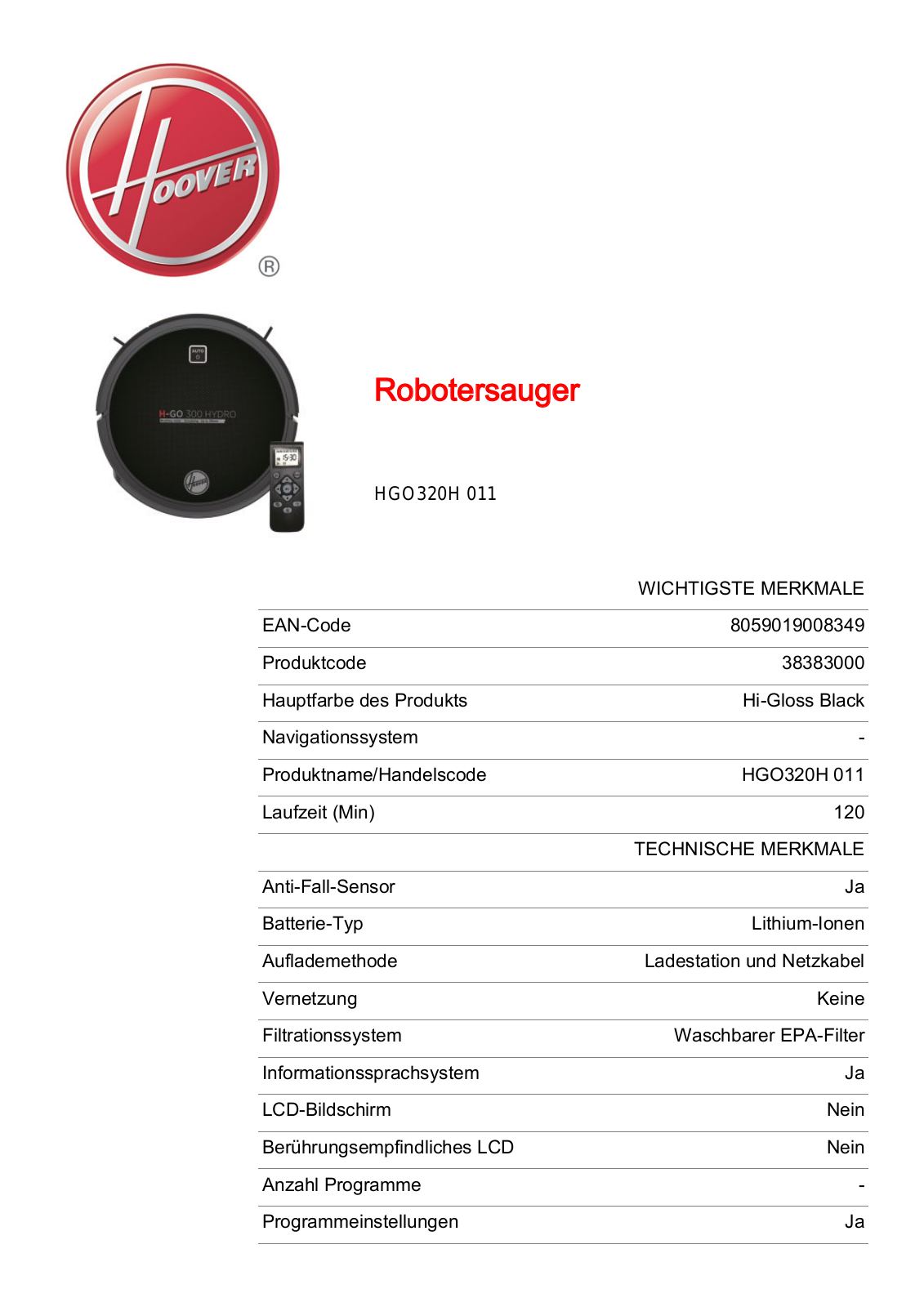 Hoover HGO320H 011 Service Manual