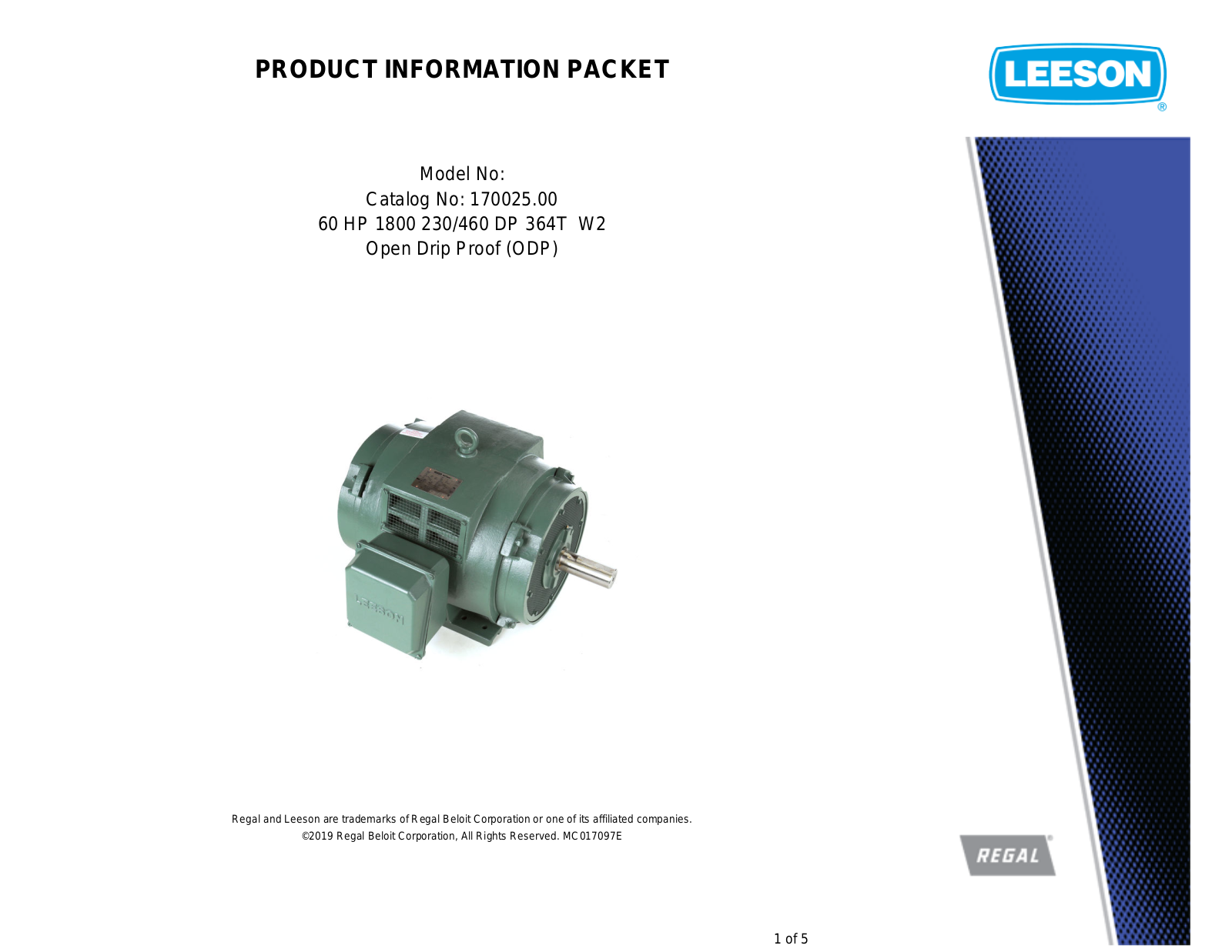 Leeson 170025.00 PRODUCT INFORMATION PACKET