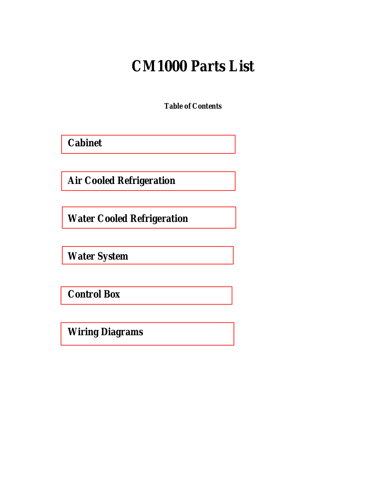 Scotsman CM1000 Parts List