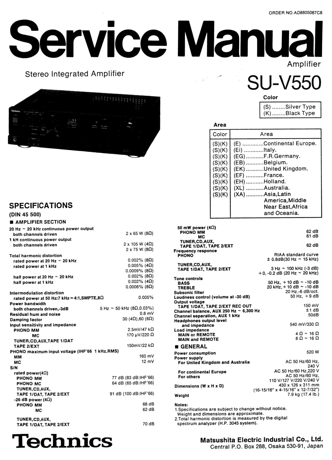 Technics SU-V-550 Service Manual